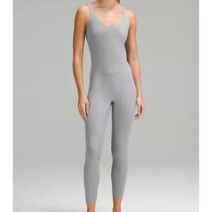 Lululemon SZ 14 Align Bodysuit 25" Shelf Bra Wicking Stretch Capris Rhino Gray